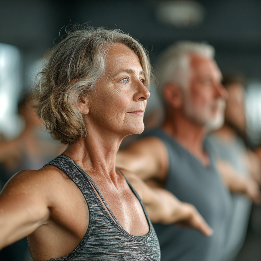 Людина похилого віку займається йогою